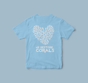 kids coral heart blue tee white ink